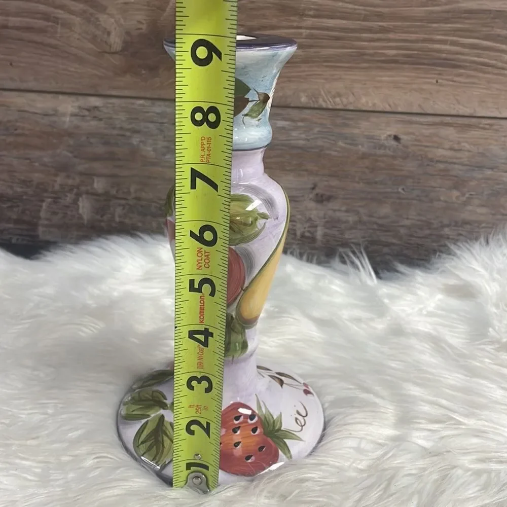 Vintage Ceramic Candlestick, Fruit Design, 9” tall